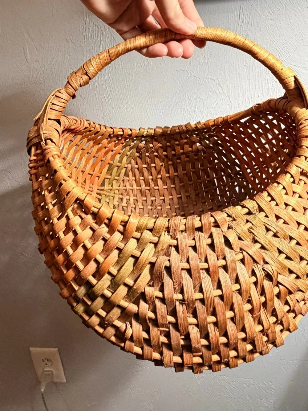 Vintage Woven Rattan Handheld Basket Bag - Natural Brown